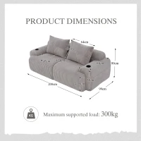 Modular 2-Seater Sofa with Built-In Cup Holder and Side Storage Pocket, Ribbed Corduroy Couch with High-Density Foam, 200L x 99W x 80H cm, Light Gray(m-3)