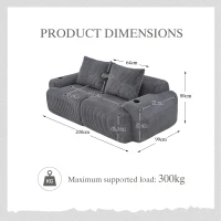 Modular 2-Seater Sofa with Built-In Cup Holder and Side Storage Pocket, Ribbed Corduroy Couch with High-Density Foam, 200L x 99W x 80H cm, Dark Gray(m-3)