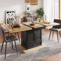 Lockable Telescopic Kitchen Table with Wood‑Grain High‑Density MDF Top, Extendable Dining Table with Concealed Storage, 110L x 80W x 75H cm, Black(m-1)