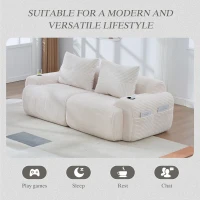 Modular 2-Seater Sofa with Built-In Cup Holder and Side Storage Pocket, Ribbed Corduroy Couch with High-Density Foam, 200L x 99W x 80H cm, Beige(m-8)