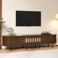 Oval TV Unit with Rattan-Effect Hinged Door, Sturdy Lowboard with 5 Enclosed Compartments, 180L x 40W x 40H cm, Walnut(m-8)