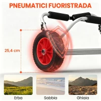 HOMCOM Carrellino da Spiaggia Pieghevole per Kayak e Canoa con Paraurti, in Alluminio e NBR, 70x40x42 cm(m-4)