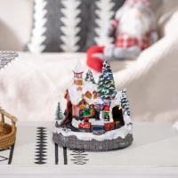 HOMCOM Pueblo Navideño Escena Navideña con Luces LED y Tren Móvil Decoración Navideña Sobremesa 20x19,5x20 cm Multicolor(m-10)