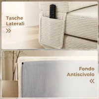 HOMCOM Sofá Cama Plegable 2 en 1 Butaca 2 Plazas Convertible en Terciopelo Acanalado Almohada Bolsillos Laterales Crema(m-9)