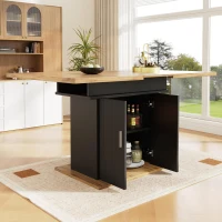 Extendable Dining Table with Space-Saving Telescopic Design, Durable Extension Table with Built-In Storage Shelves, 140L x 70W x 76H cm, Black(m-7)
