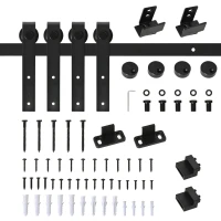 HOMCOM schuifdeursysteem looprail schuifdeurbeslag voor dubbele houten deuren accessoires koolstofstaal zwart 183 x 0,6 x 18 cm(m-11)