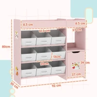 AIYAPLAY Kids Toy Storage, 9 Removable Fabric Bins, Wooden Toy Storage Units for Toys and Books for Bedroom, Nursery, Pink(m-3)