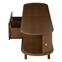 Modern TV Stand with 2 Rattan-Effect Drawers, Durable Media Unit with Large Storage, 180L x 40W x 40H cm, Walnut(m-9)