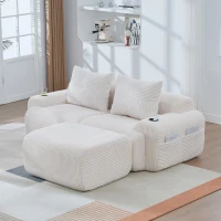 Modular 2-Seater Sofa with Foam-Filled Plush Seats, Beige Corduroy Couch with Built-In Cup Holder, 200L x 174W x 80H cm, Beige(m-9)