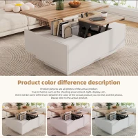 Lift-up Coffee Table with Hidden Storage and Dual Liftable Tops, Space-saving Centre Table for Dining, 100L x 50W x 55.5H cm, White+Natural(m-6)