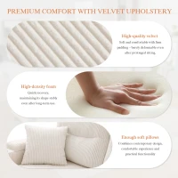 Contemporary 4-Seater Sofa with 2 Chaise Longues, Ribbed Corduroy Couch with Built-In Cup Holders, 272L x 136W x 86H cm, Beige(m-7)