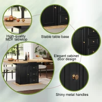 Concealed Telescopic Kitchen Table with High-Density MDF Tabletop, Extendable Dining Table with Built-In Leg Storage, 110L x 80W x 75H cm, Black(m-5)