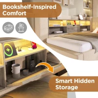 Convertible Daybed Trundle with Clever Storage and Sturdy Frame, Breathable Linen Sofa Bed with Integrated Charging, 204L x 107W x 88H cm, Beige(m-7)