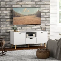HOMCOM Mueble de TV con Cajón 2 Puertas y Estante Abierto Patas de Madera para Televisores 50 Pulgadas 110x40x50 cm Blanco(m-10)