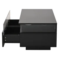 High-Gloss 3-Tier Coffee Table with Removable Tray, Sturdy Center Table with App-Controlled LED Lights, 90L x 45W x 35.5H cm, Black(m-11)