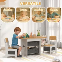 AIYAPLAY Kids Table and Chair Set, Toddler Table and 2 Chairs Set with 6 Removable Drawers, for Boys Girls Ages 3-8, Natural(m-4)