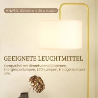 HOMCOM Lampa stojąca z włącznikiem nożnym, lampa podłogowa z materiałowym abażurem, stal, złota(m-6)