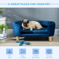 PawHut Hundesofa Hundebett aus holländischem Samt Hundecouch mit Rückenlehne, Holzbeine, Kissen Blau(m-4)