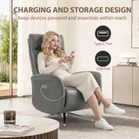 HOMCOM Power Recliner Chair, Swivel Electric Reclining Chair with Type C+USB, Recliner Armchair with Footrest, Dark Grey(m-7)