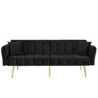 2-Seater Sofa Bed with Independently Adjustable Backrests, Space-Saving Folding Sofa with Multi-Position Armrests, 178L x 82W x 70H cm, Black(m-2)