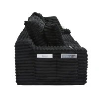 Convertible Sofa Bed with High Backrest and Extra Pillow, Ribbed Corduroy Couch with Dual Side Pockets, 107.5L x 38.5W x 34H cm, Black(m-13)