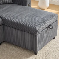 Contemporary 4-Seater Sofa with 2 Chaise Longues, Ribbed Corduroy Couch with Built-In Cup Holders, 272L x 136W x 86H cm, Charcoal grey(m-12)