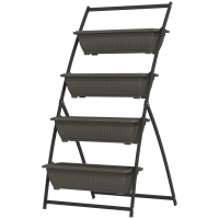 Outsunny Étagère à Fleurs en Acier 4 Niveaux, Support de Plantes Vertical avec 4 Bacs et Trous de Drainage, 76x79x162cm, Marron
