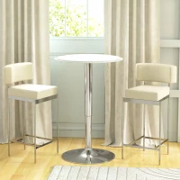 HOMCOM Table de Bar Table Bistro Mange-debout Hauteur réglable 67-93 cm Ø 63 cm Plateau pivotant 360° métal chromé PU blanc(m-2)
