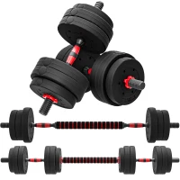 HOMCOM Juego de Mancuernas de 25 kg 2 en 1 de Dumbbell con Barras Conexión y Barra de Extensión Entrenamiento de Fuerza y Levantamiento de Pesas Negro(m-12)