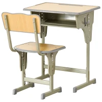 HOMCOM Height Adjustable Kids Desk and Chair Set with Storage Compartment, Bag Hook and Pen Holder, for 6-12 Years, Grey(m-10)
