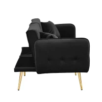 2-Seater Sofa Bed with Independently Adjustable Backrests, Space-Saving Folding Sofa with Multi-Position Armrests, 178L x 82W x 70H cm, Black(m-14)