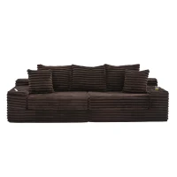 Convertible Sofa Bed with High Backrest and Extra Pillow, Ribbed Corduroy Couch with Dual Side Pockets, 107.5L x 38.5W x 34H cm, Coffee(m-2)