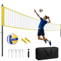 SPORTNOW Draagbaar volleybalnet set – Volleybalset met verstelbare stalen palen en draagtas, zwart, 950 x 100 x 248 cm(m-11)