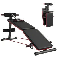 HOMCOM Sit Up Bank Bauchtrainer mit Trainingsseile Trainingsbank Multifunktion Verstellbar&klappbar 110 kg Belastbarkeit Stahl Schwarz+Rot 137 x 51 x 50-66 cm(m-11)
