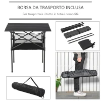 Outsunny Tavolo da Campeggio Picnic Pieghevole, Salvaspazio e Arrotolabile con Borsa da Viaggio, Nero 70x70x69cm(m-5)