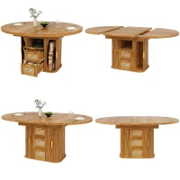 Extendable Dining Table with Sturdy Metal Frame, Space-Saving Center Table with Pull-Out Rattan-Effect Drawers, 118L x 118W x 77H cm, Brown(m-9)