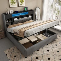 6ft Super King Upholstered Bed with Hydraulic Storage, Stylish Modern Bed Frame with Ambient LED Lighting, 223L x 188W x 115H cm, Grey(m-8)