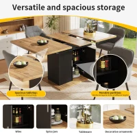 Extendable Dining Table with Space-Saving Telescopic Design, Durable Extension Table with Built-In Storage Shelves, 140L x 70W x 76H cm, Black(m-5)