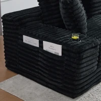 Convertible Sofa Bed with High Backrest and Extra Pillow, Ribbed Corduroy Couch with Dual Side Pockets, 107.5L x 38.5W x 34H cm, Black(m-12)