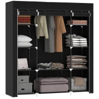 HOMCOM Stoffen Kledingkast van Vlies, Opvouwbare Kast, 1 Kledingstang, 9 Planken, 150 cm x 43 cm x 162,5 cm, Zwart(m-11)