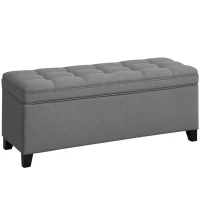 HOMCOM Sitzbank mit Stauraum, Polsterbank 120x40x48 cm mit Sicherheits-Scharniern, Leinenoptik, Dunkelgrau(m-12)