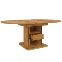 Extendable Dining Table with Space-Saving Round-to-Oval Design, Elegant Convertible Table with Smooth Metal Handle, 118L x 118W x 76H cm, Brown(m-10)
