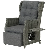 Outsunny Rattanstuhl mit Klapptisch, Liegestuhl Gartenstuhl Verstellbare Rückenlehne und Fußstütze 81 x 58 x 98,5 cm Dunkelgrau(m-1)
