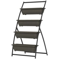 Outsunny Étagère à Fleurs en Acier 4 Niveaux, Support de Plantes Vertical avec 4 Bacs et Trous de Drainage, 76x79x162cm, Marron(m-12)