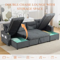 Contemporary 4-Seater Sofa with 2 Chaise Longues, Ribbed Corduroy Couch with Built-In Cup Holders, 272L x 136W x 86H cm, Charcoal grey(m-4)