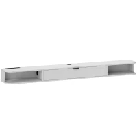 HOMCOM Wand-TV-Möbel, TV-Bank für Fernseher bis 190,5 cm, Klappschublade, 2 Regale, 180x24x16cm, Weiß(m-1)