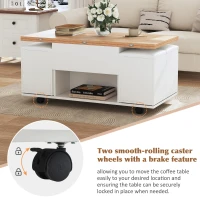 Lift-Top Coffee Table with Hydraulic Lift, Stylish Side Table with 2 Open Shelves, 100L x 50W x 48H cm, Natural+White(m-8)