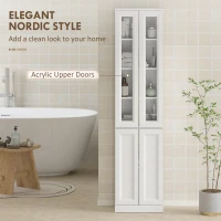 HOMCOM Meuble de Salle de Bain 6 niveaux, Meuble de Rangement avec 4 Portes à Fermeture Douce et Étagères Réglables, Blanc(m-8)