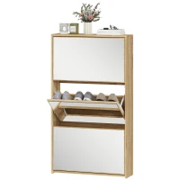 HOMCOM Scarpiera a Specchio con 3 Cassetti a Ribalta per 9 Paia di Scarpe, in Legno, 65x17x114.5 cm, Color Legno(m-11)