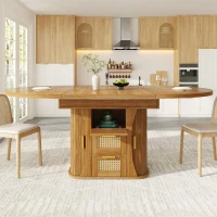 Extendable Dining Table with Sturdy Metal Frame, Space-Saving Center Table with Pull-Out Rattan-Effect Drawers, 118L x 118W x 77H cm, Brown(m-7)
